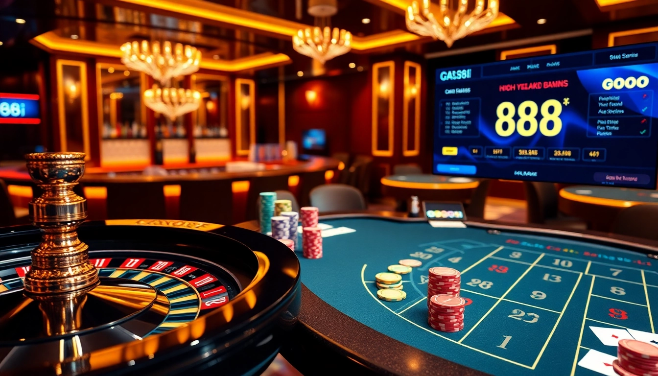 Experience the excitement of gambling at 88i with vibrant casino tables, poker chips, and digital interfaces.