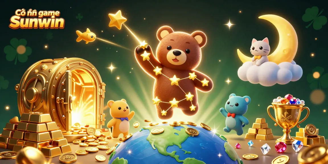 Experience thrilling gameplay at Cổng game Sunwin with a constellation bear and treasures in this vibrant scene.