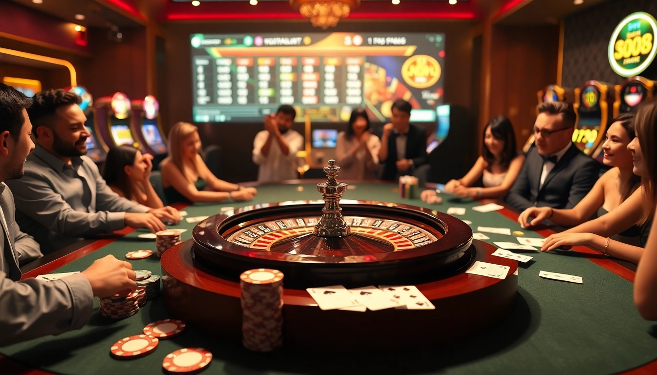 Players enjoying roulette at a lavish casino, highlighting situs apiraja88's thrilling atmosphere.