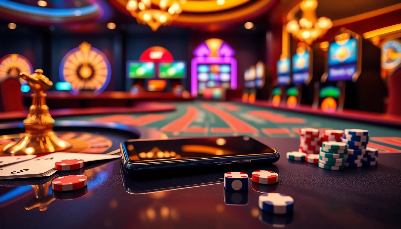 S8 smartphone highlighted on a luxurious casino table with vibrant gambling elements.