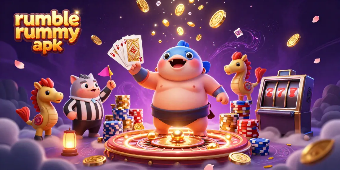 Engage in thrilling gameplay with the Rumble Rummy APK, featuring vibrant characters and casino elements.