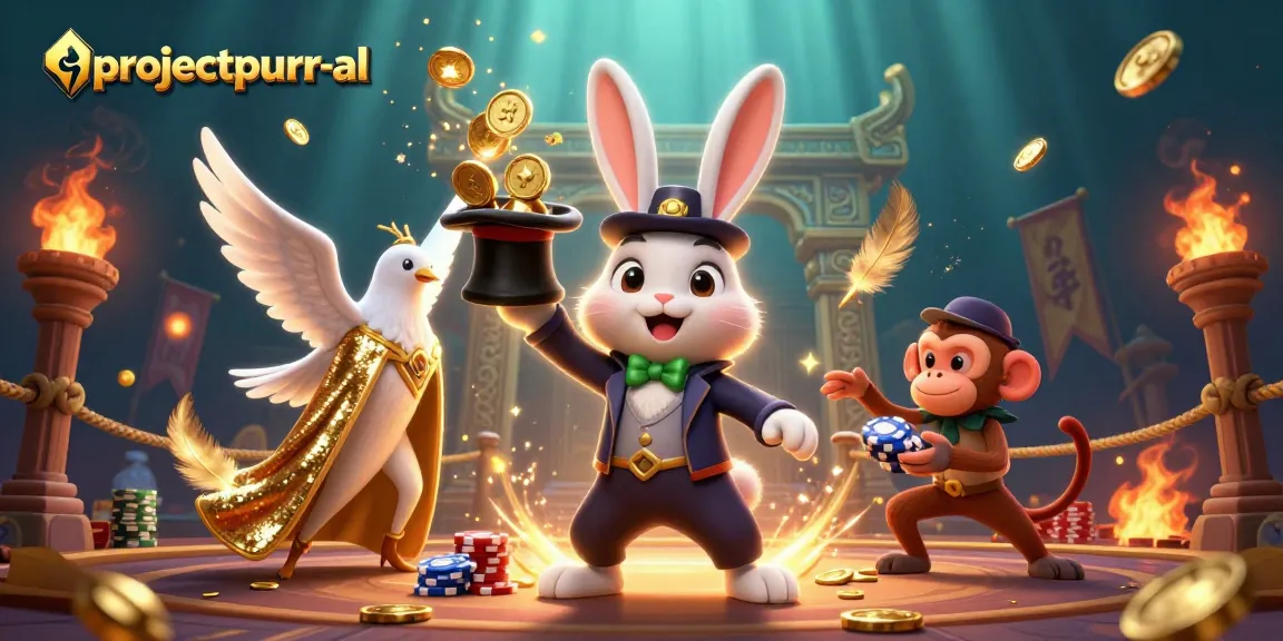 Experience projectpurr-al's thrilling casino adventure with a magician rabbit and poker monkey!