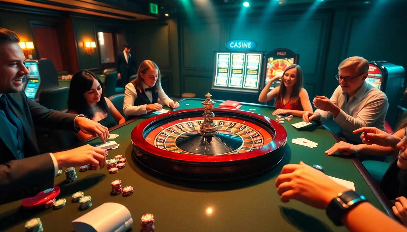 Enthusiastic players engaging with the roulette wheel at https://fun793.org/, showcasing an exciting casino atmosphere.