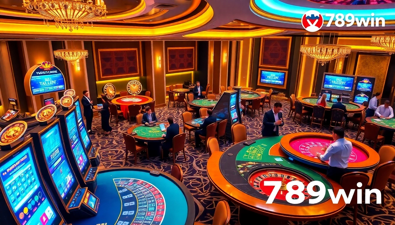 Experience the thrilling ambiance of 789win's luxury casino environment filled with vibrant games.