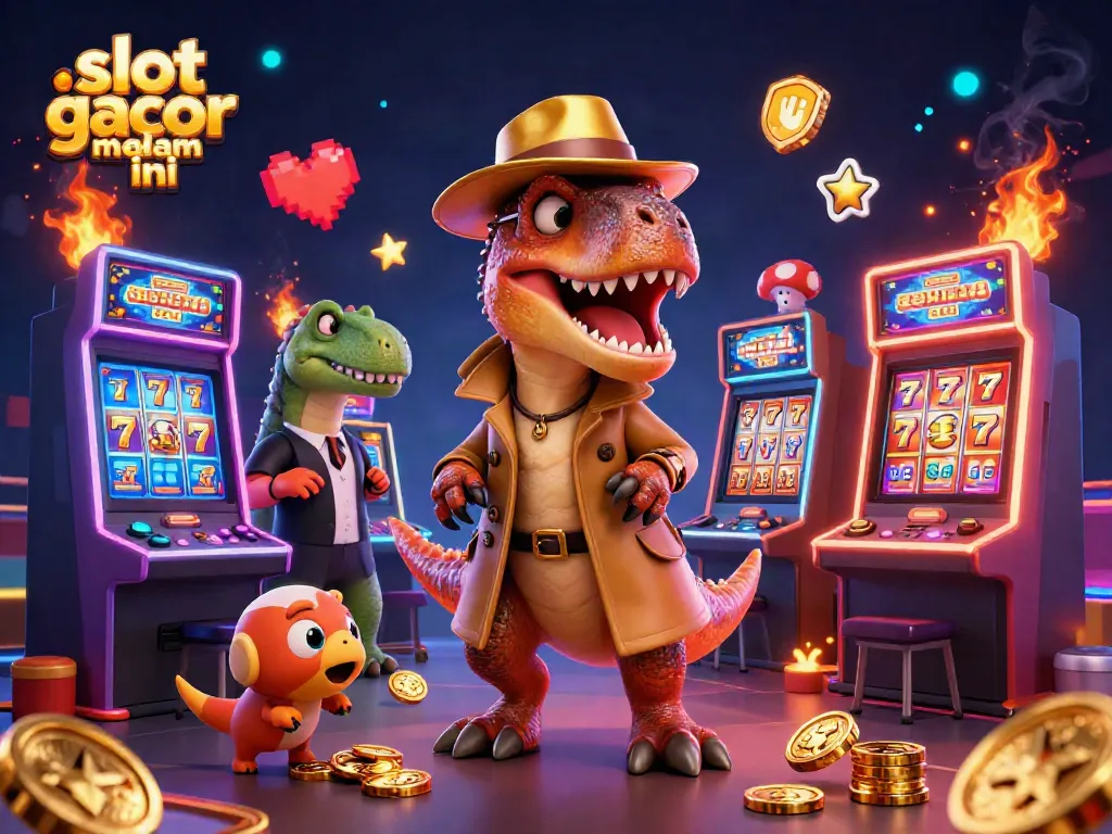 Menangkan hadiah di slot gacor malam ini dengan kartun velociraptor di meja mesin slot.