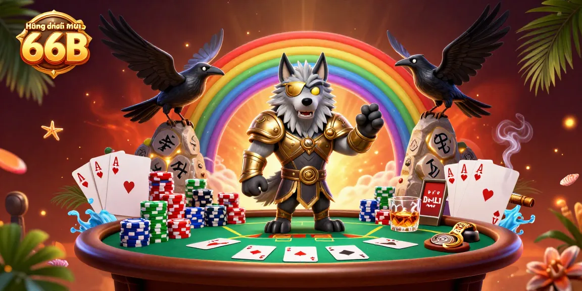 Engage with Hướng dẫn tham gia 66B as Odin and ravens explore the vibrant casino world.