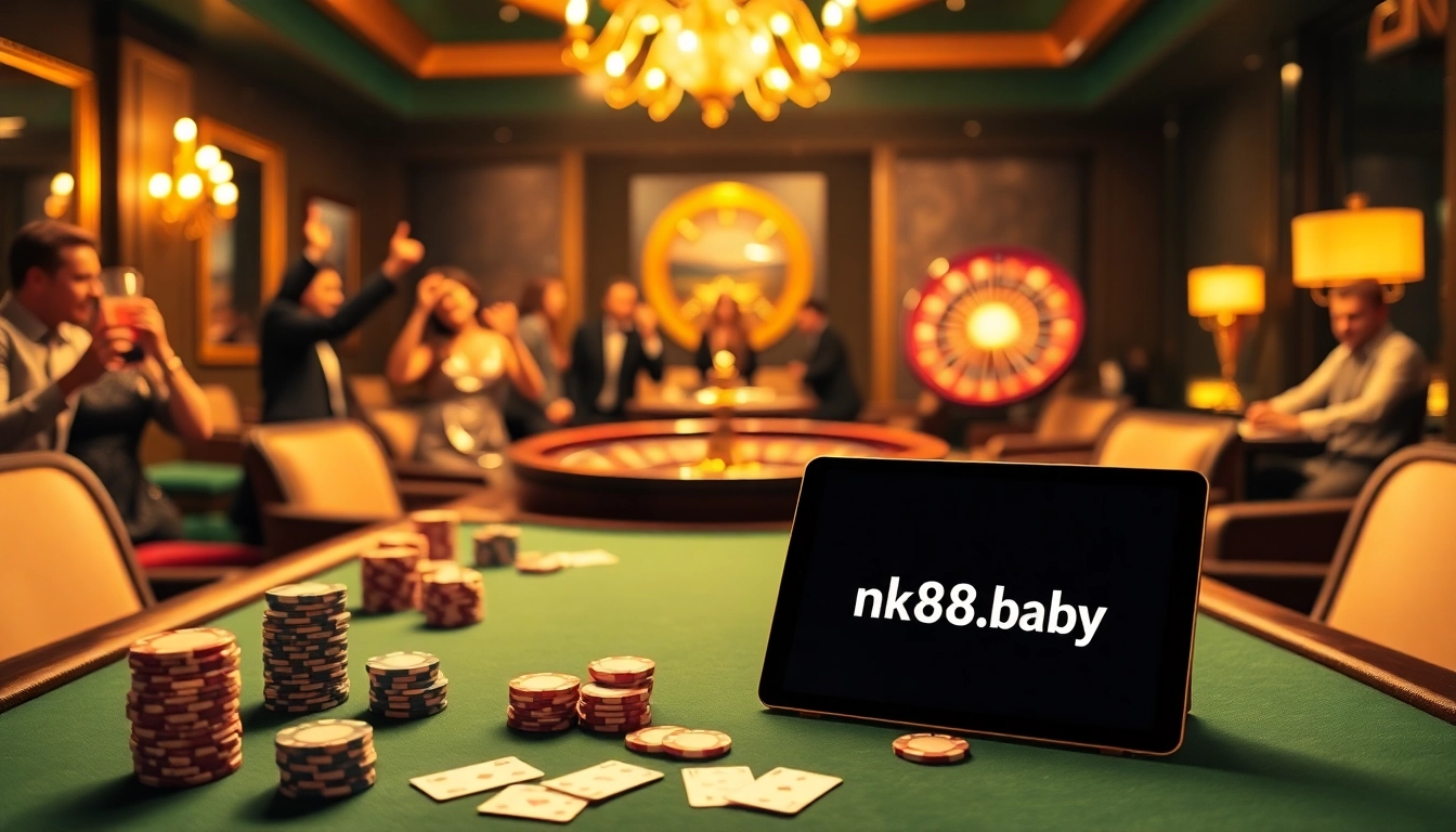NK88 online casino showcasing vibrant poker gameplay, luxurious atmosphere, and top-notch gambling excitement.