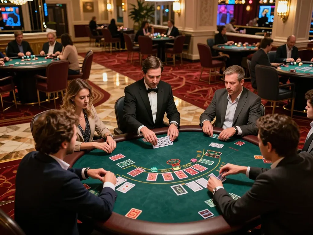 dash88 players engaging in thrilling blackjack action at a vibrant casino table