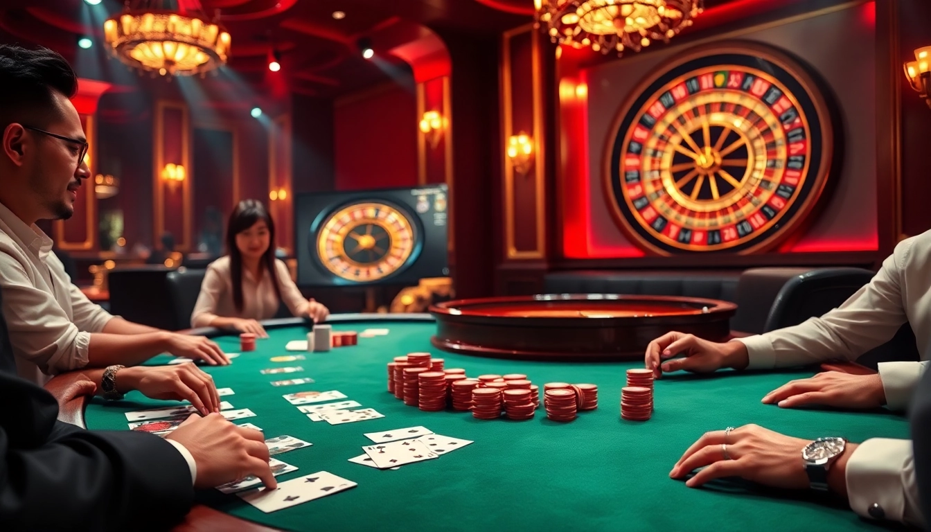 Experience the thrill of high-stakes gaming at https://vj88.online/, featuring a vibrant poker table.