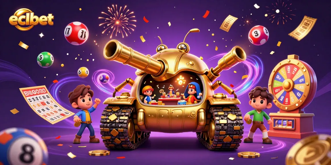 Experience eclbet's lively online casino atmosphere with golden elements and lottery excitement.