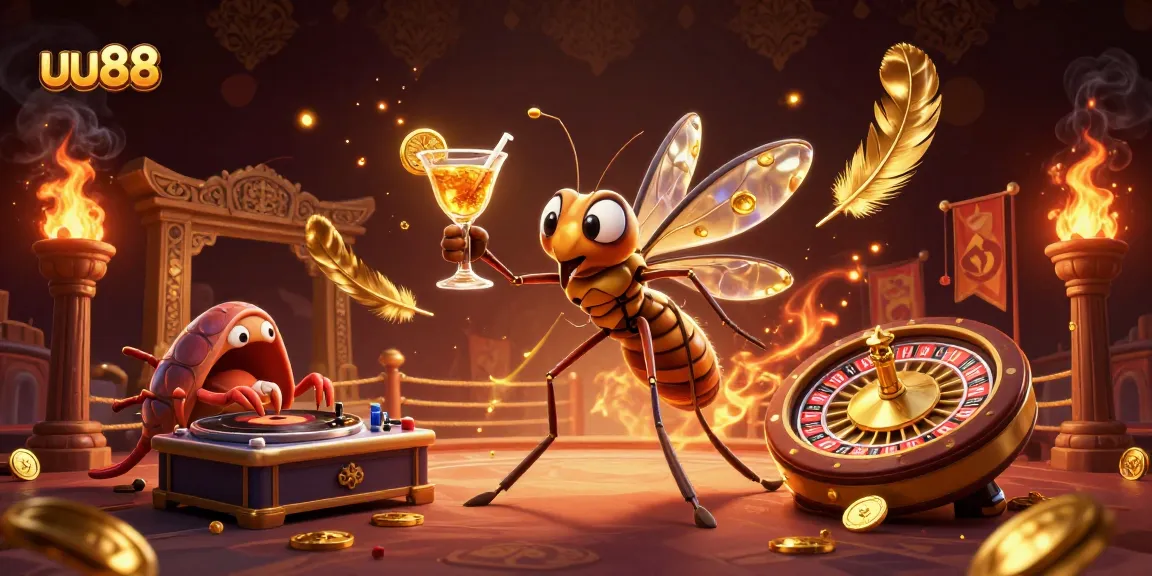 uu88 brings thrilling excitement with a vibrant casino scene featuring unique creatures and gold tokens!