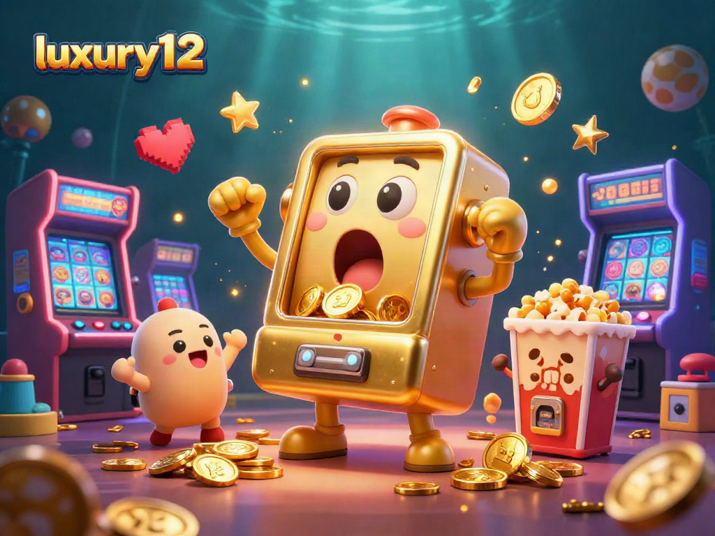 Mesin slot luxury12 jackpot yang mengejutkan, dikelilingi permainan kasino ceria.