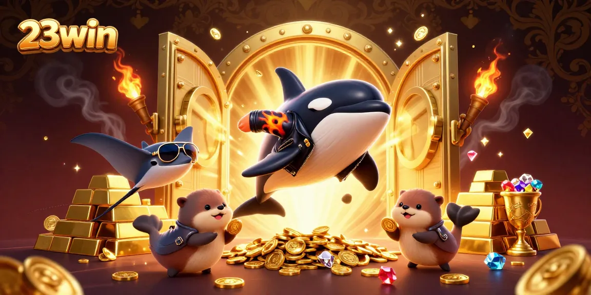 Win big with 23win in this vibrant casino scene bursting with treasures and excitement.