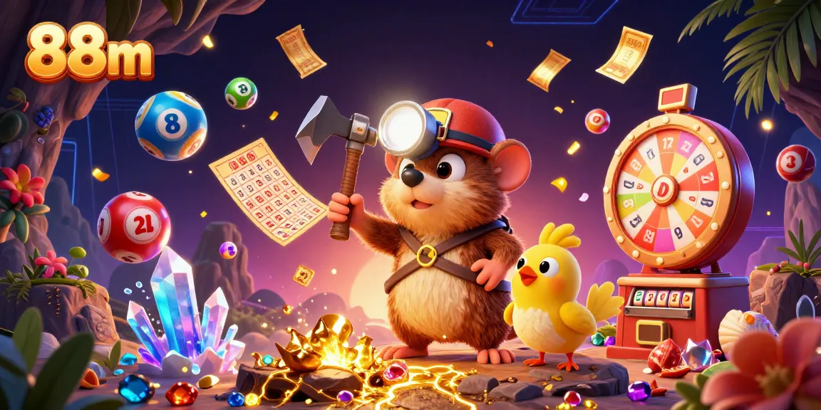 88m showcases an exhilarating scene of a cartoon mole mining treasure, surrounded by dynamic lottery elements.
