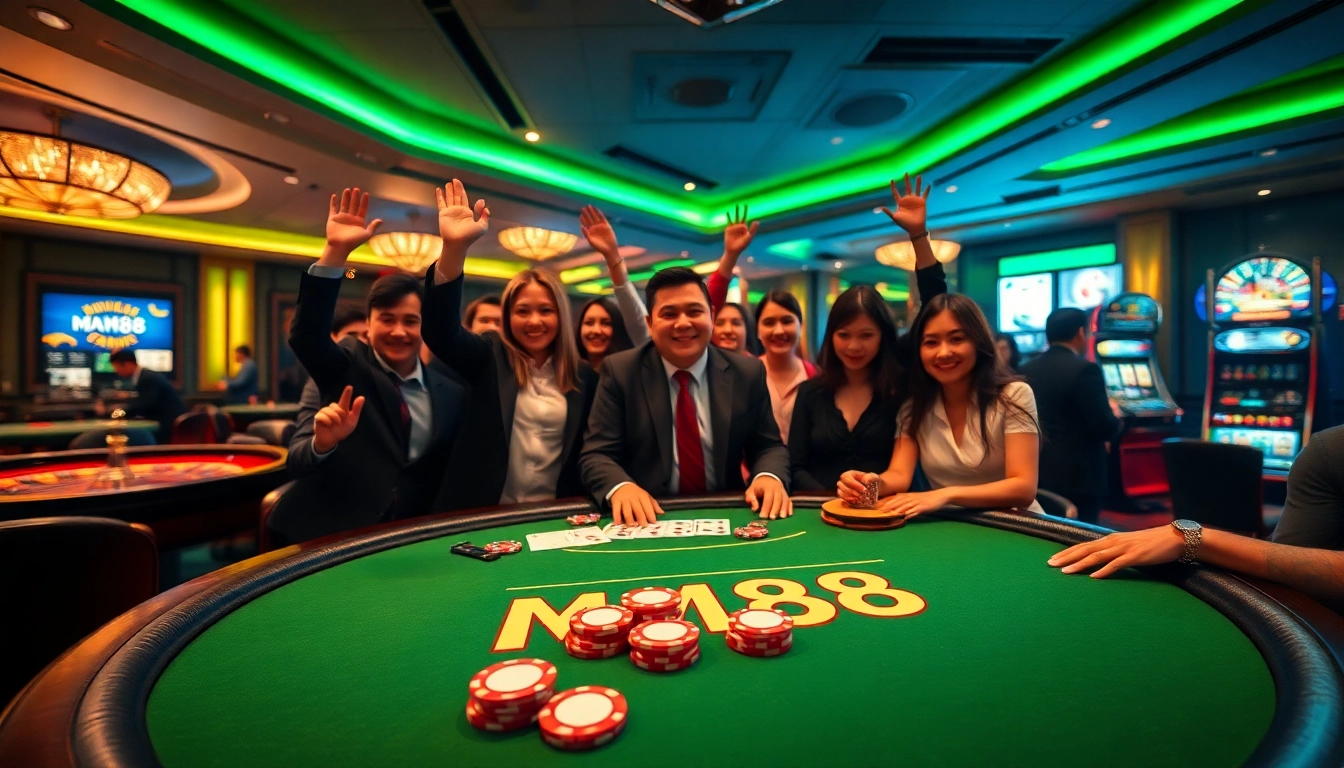 MM88 poker table set with vibrant cards and chips during a thrilling game.