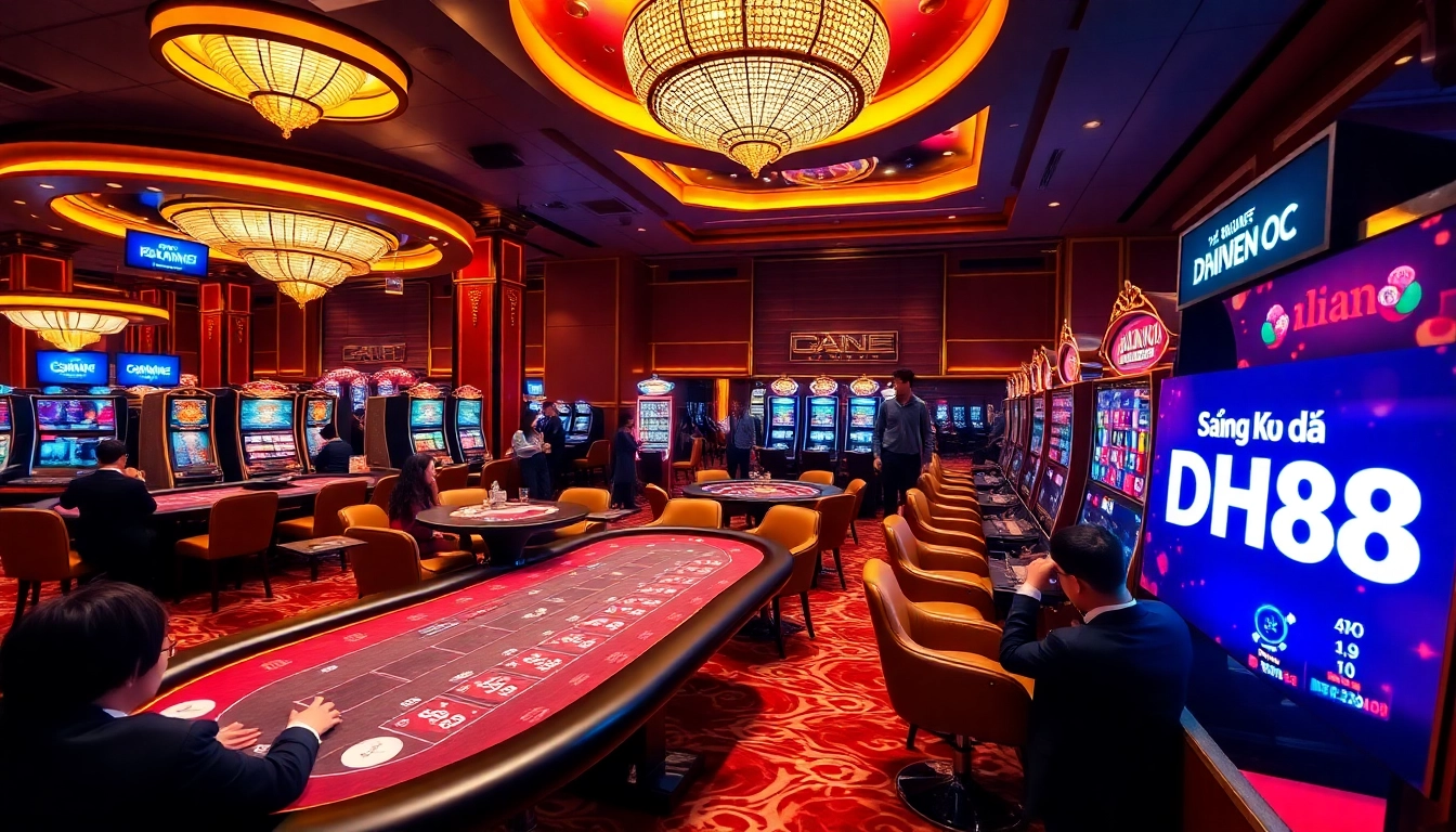 Gambling excitement ignites as players engage with the casino's vibrant gaming floor, promoting Đăng Ký DH88.