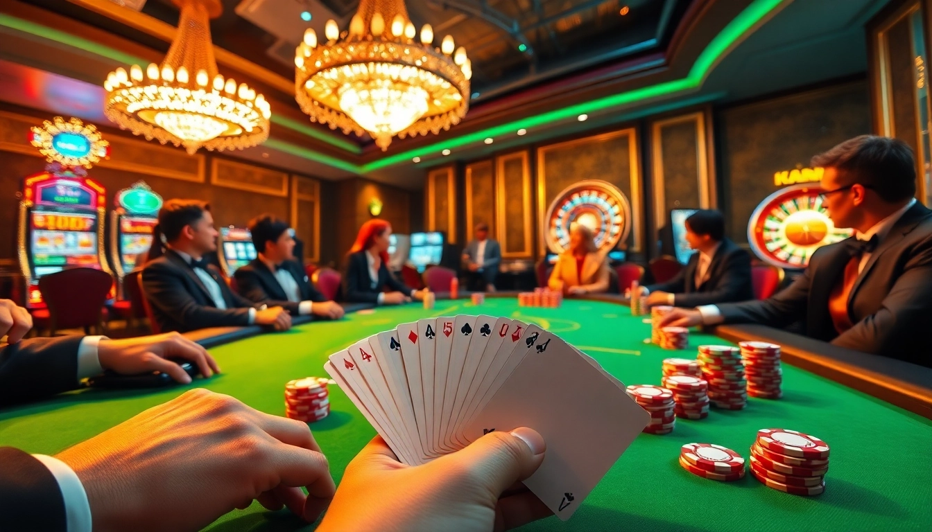 Engaging poker action at https://vj88.com/ with vibrant casino atmosphere and strategic play.