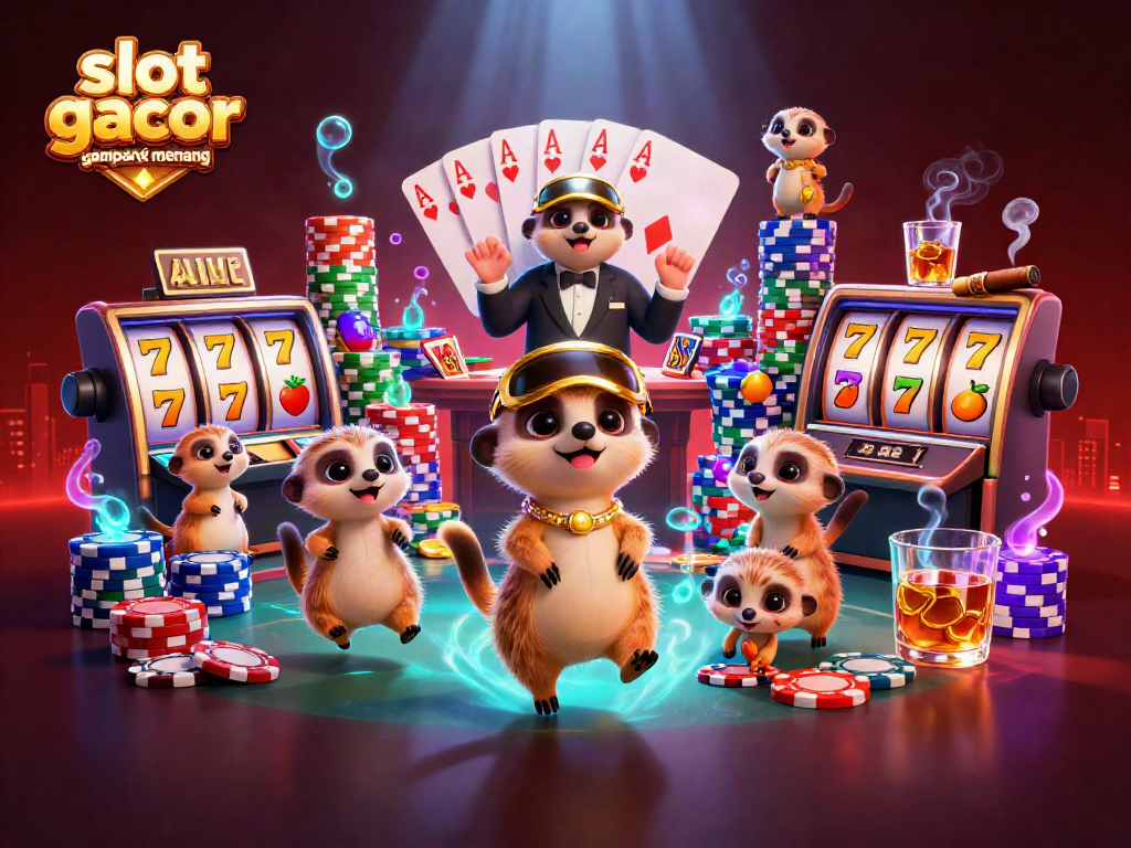 Experience the thrill of slot gacor gampang menang with animated meerkats in a vibrant casino setting.
