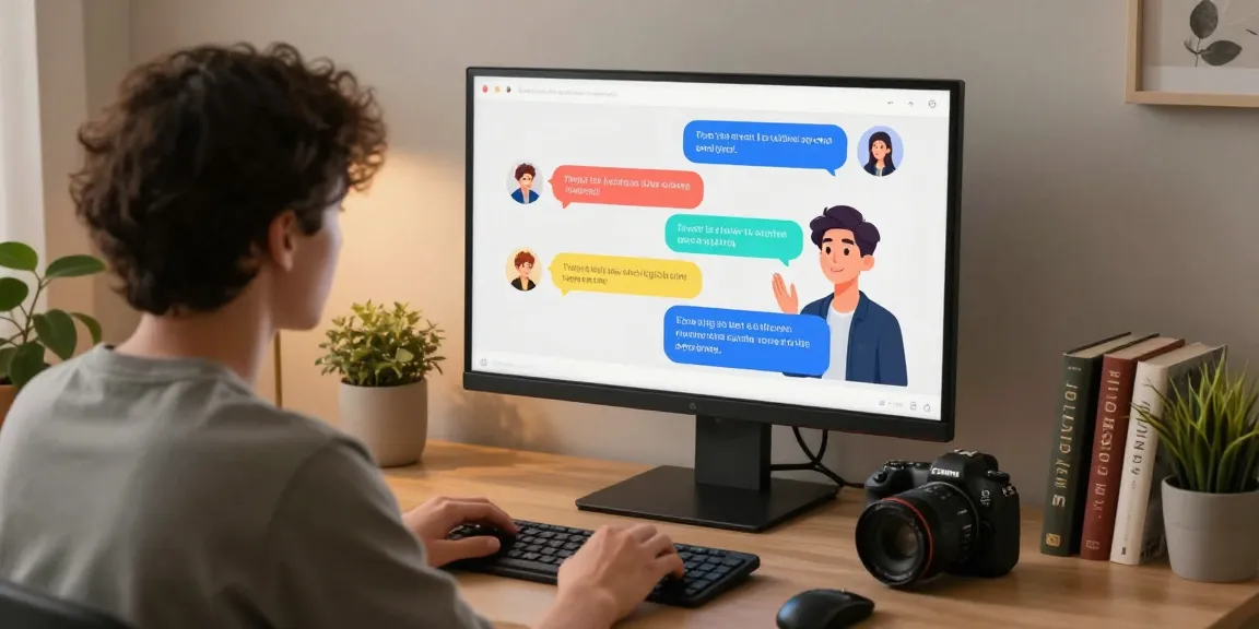 Interactive home office setting showcasing ai nsfw chat between user and Juicy AI character.