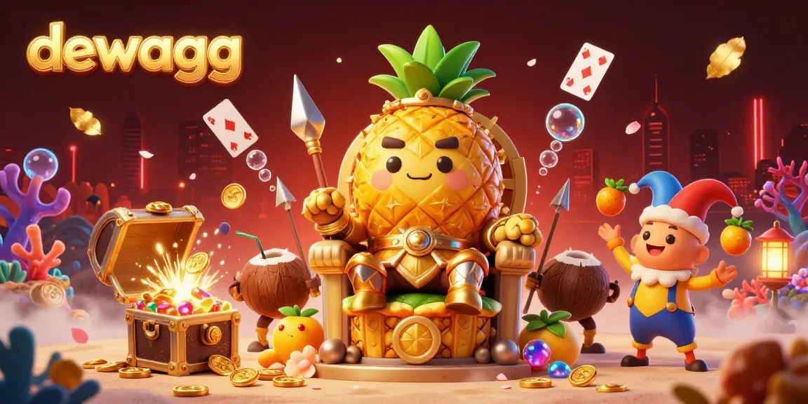 Experience the vibrant beach casino scene with dewagg characters, surrounded by treasure and gaming elements.