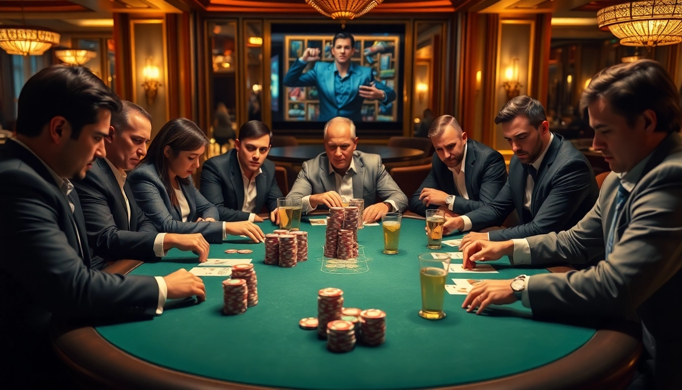 Engaged players in a thrilling poker game, showcasing intense concentration and strategic gameplay.