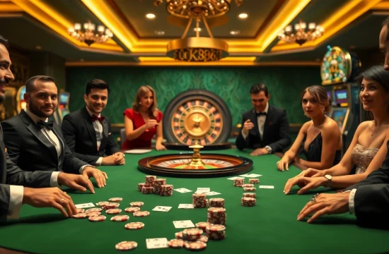 Exciting poker game scene with luxurious elements and OK8386 theme.