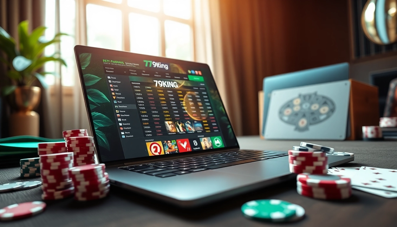 Engaging gambling scene showcasing 79king's premium online casino interface with gaming accessories.