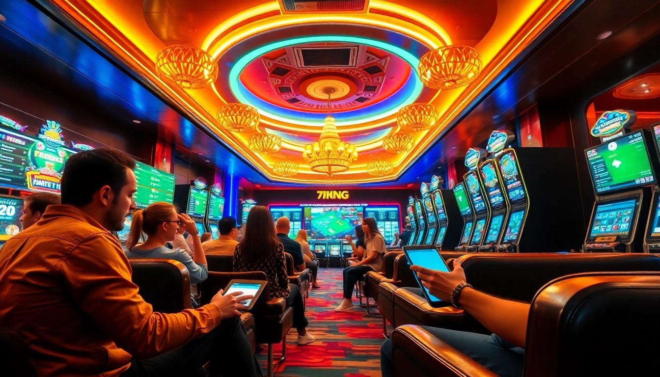 79king online gaming scène die een levendige weddenschapsomgeving toont met spelers die betrokken zijn bij digitaal gamen.