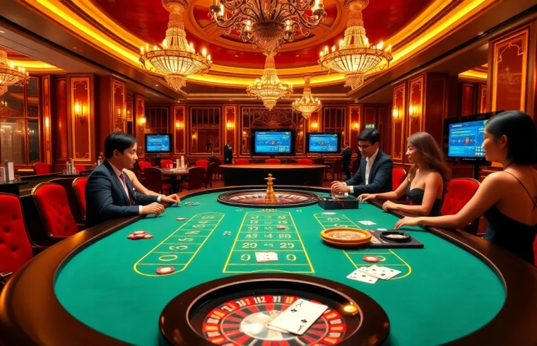 Exciting Baccarat gameplay at Nhà Cái BJ888 with vibrant casino atmosphere.