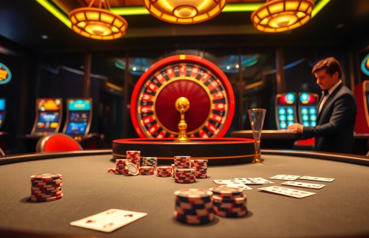 Experience the thrill at https://mm88.bar/ with a lively casino scene showcasing poker and roulette.