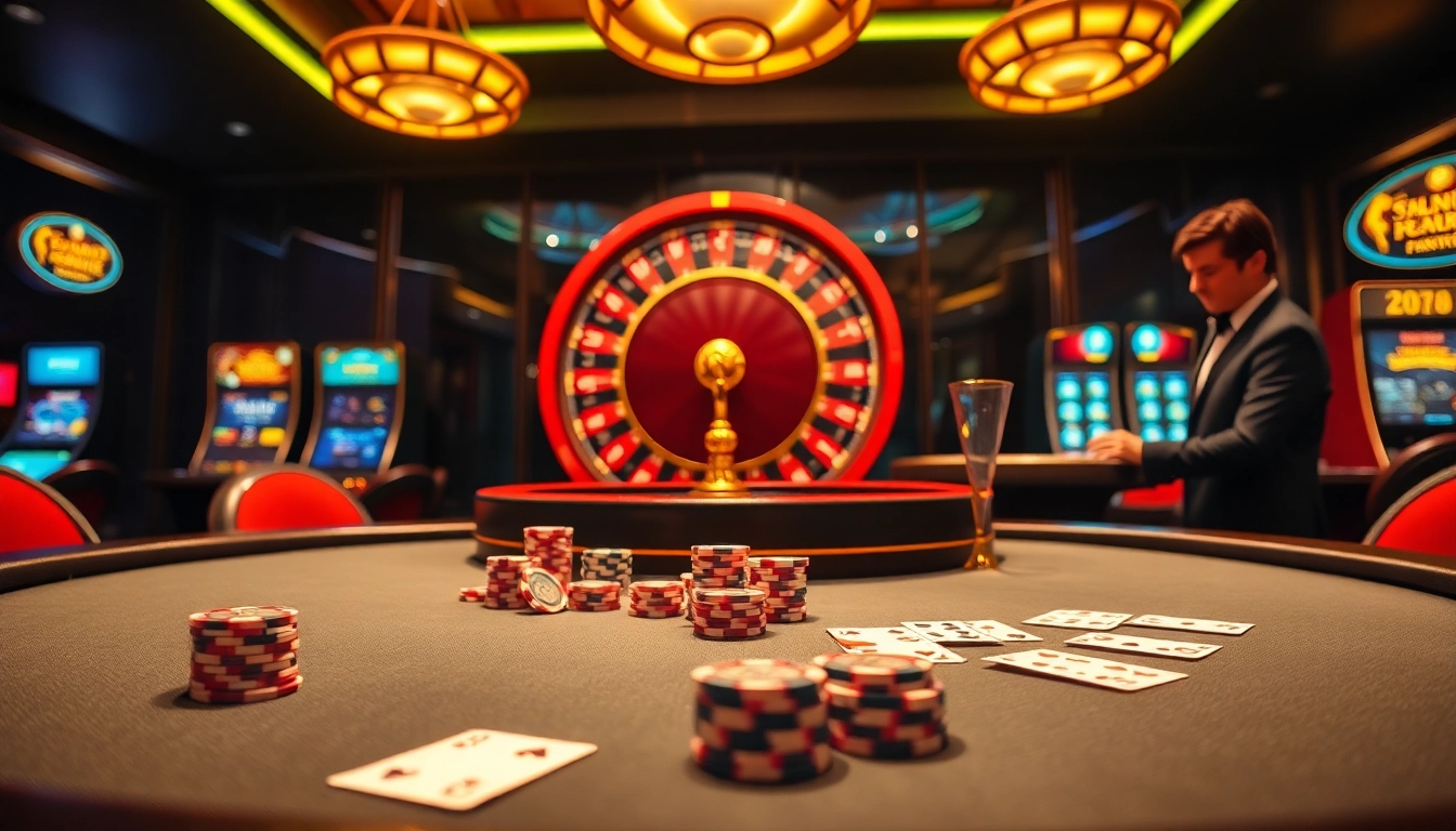 Experience the thrill at https://mm88.bar/ with a lively casino scene showcasing poker and roulette.