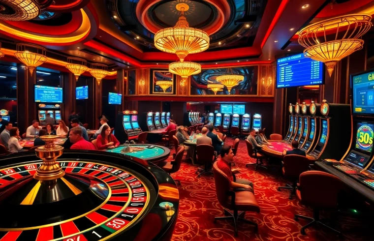 Players enjoy high-stakes games at a luxurious casino scene, highlighting https://ga888.at.