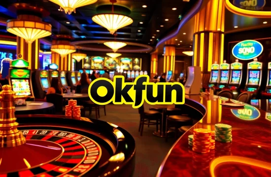 Players enjoying thrilling games at Okfun's luxurious casino tables.