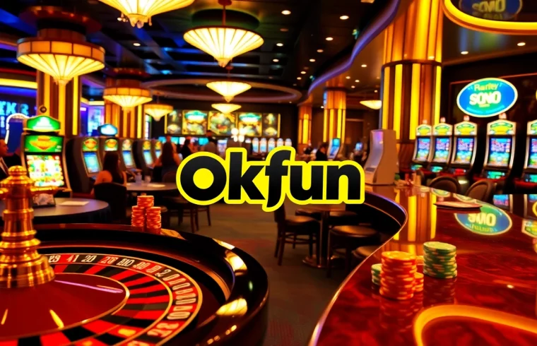 Players enjoying thrilling games at Okfun's luxurious casino tables.