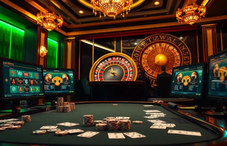 Experience thrilling gameplay at the link 98win poker table surrounded by vibrant casino excitement.