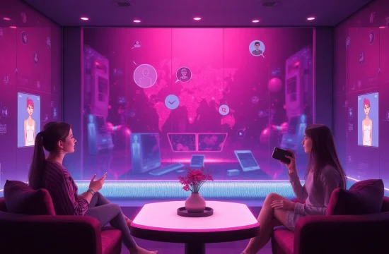 Sexting AI interaction space showcasing vibrant digital interfaces and AI characters for intimate chats.