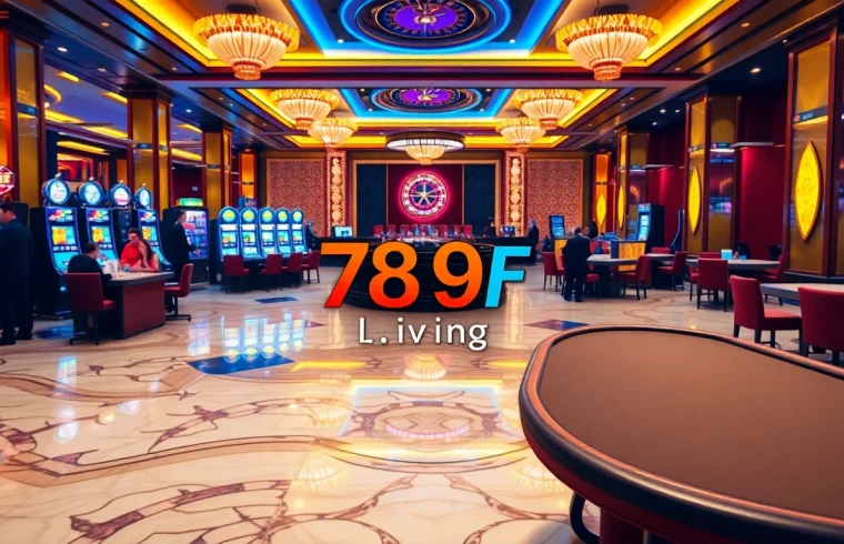 Engaging casino atmosphere at https://789f.living/, featuring poker tables, slot machines, and roulette wheel.