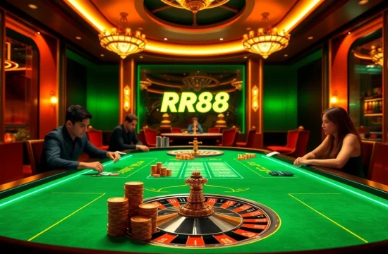 Experience RR88 Đăng nhập with an engaging online gambling interface featuring a poker table and roulette wheel.