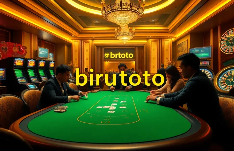 Excitement fills the air as players engage at a poker table in a luxurious casino scene highlighting birutoto.