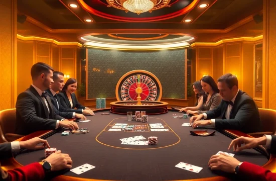 Experience the excitement of gambling at nhà cái mm88 with vibrant poker action at a luxury casino table.