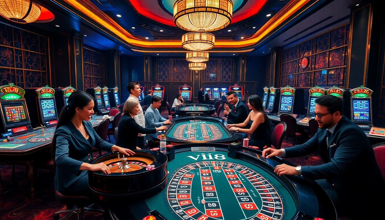 Engaged players at đại lý C168 casino table, showcasing vibrant atmosphere and luxury.