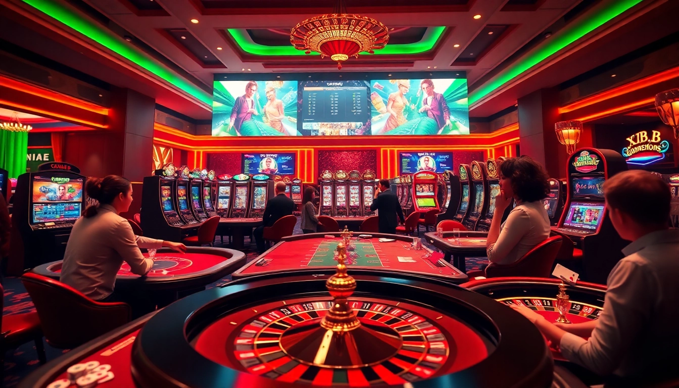 Gamblers experiencing thrilling moments at XX88.AI's vibrant online casino with poker and slot features.