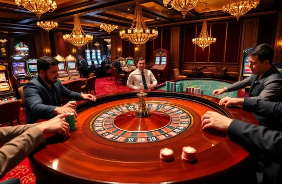 The excitement of seamless gambling at a roulette table in a luxurious casino featuring lively players amid a vibrant 링크모음 atmosphere.