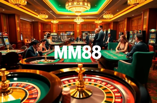 Experience the thrill of MM88 at an upscale casino with lively gaming tables and vibrant atmosphere.