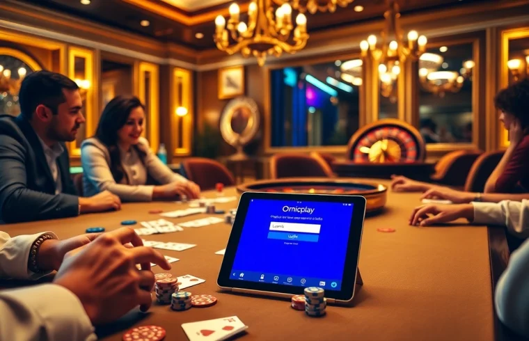 Engaging scene showcasing &#039;onicplay login&#039; with players at a vibrant casino table.