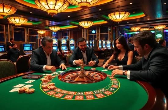 Engage in high-stakes gameplay at 79king's luxurious casino, featuring vibrant tables and intense players.