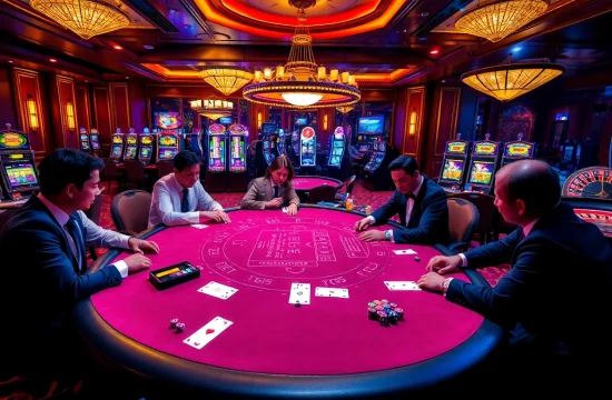 Players engaged in an intense poker game at situs apiraja88's luxurious casino.