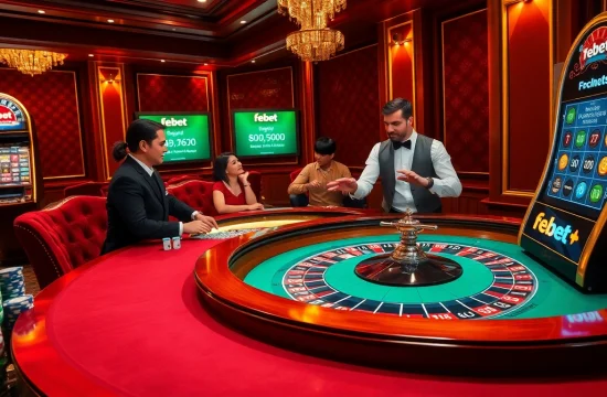 Febet players enjoying a thrilling roulette game at a luxurious casino table.