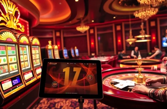 Exciting gameplay at situs apiraja88 with vibrant slot machines and poker tables.