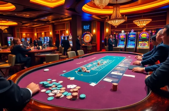 Experience the excitement of betting at B52club poker tables with vibrant chips and cards.